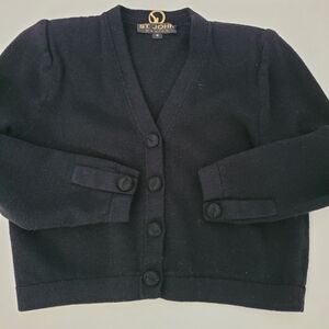 ST. JOHN Basics Black Cardigan Sweater Size M Cropped V-Neck Lux Classic